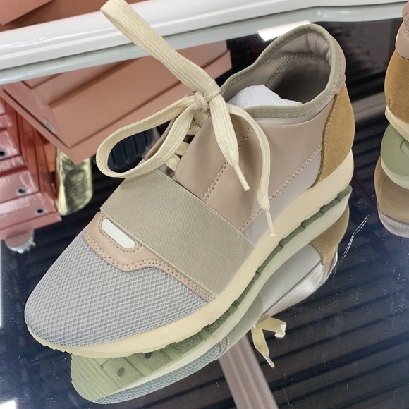 Bilo Neoprene Slip On Sneaker in Beige Leather and Suede with decorative Laces - Picture 5 of 10